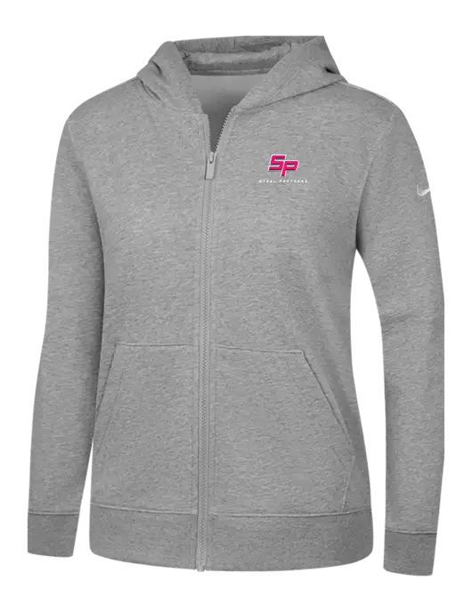 Nike Womens Club Fleece Sleeve Swoosh Full-Zip Dark Grey Heather Hoodie w/Steel Partners Logo