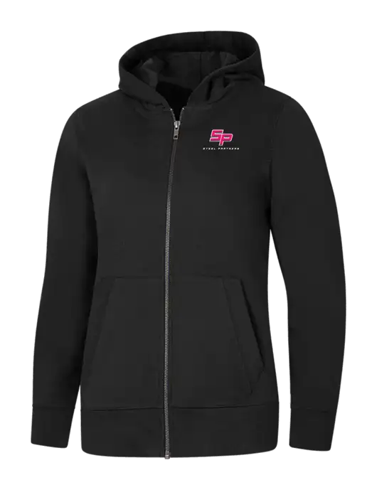 Womens Black Re-Fleece Full-Zip Hoodie w/Steel Partners Logo