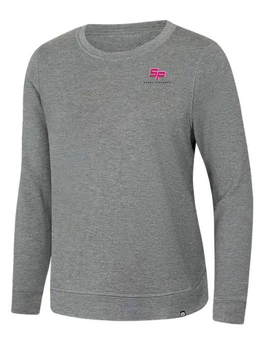 TravisMathew Womens Light Grey Heather Lightweight Long Weekend Crew w/Steel Partners Logo