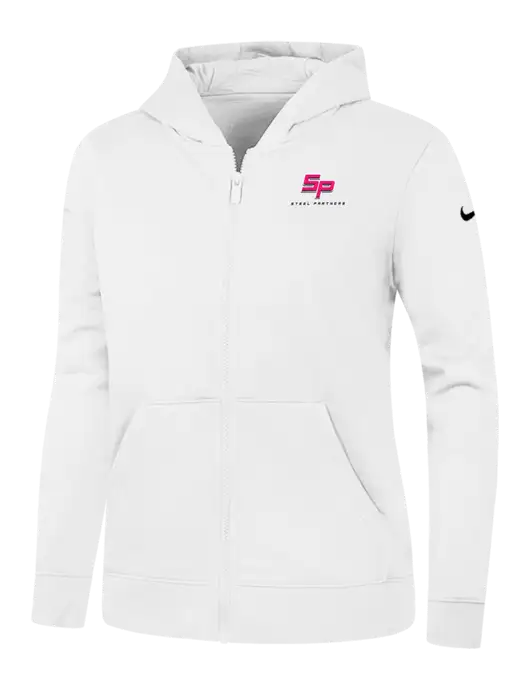 Nike Womens Club Fleece Sleeve Swoosh Full-Zip White Hoodie w/Steel Partners Logo