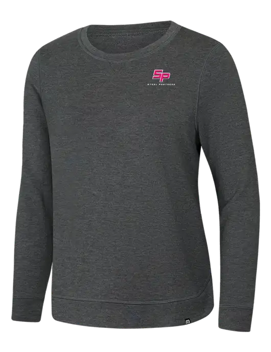 TravisMathew Womens Dark Grey Heather Lightweight Long Weekend Crew w/Steel Partners Logo