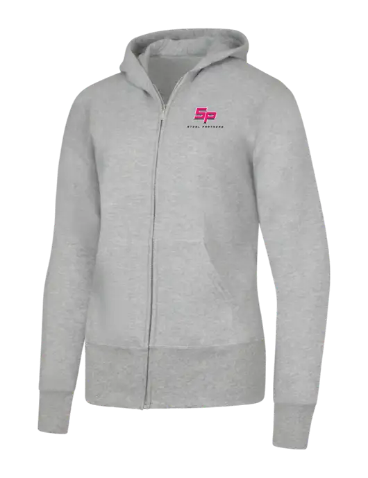 Grey Heather Womens Core Fleece Full-Zip Hooded Sweatshirt w/Steel Partners Logo