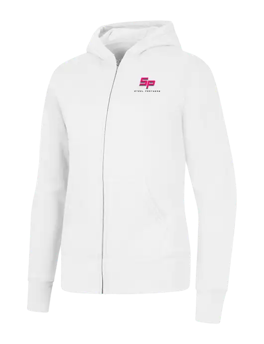 White Womens Core Fleece Full-Zip Hooded Sweatshirt w/Steel Partners Logo