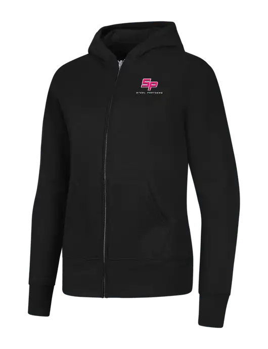 Jet Black Womens Core Fleece Full-Zip Hooded Sweatshirt w/Steel Partners Logo