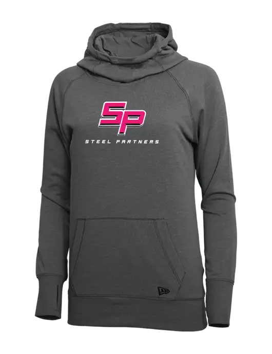 New Era Black Heather Womens Tri-Blend Fleece Pullover Hoodie w/Steel Partners Logo