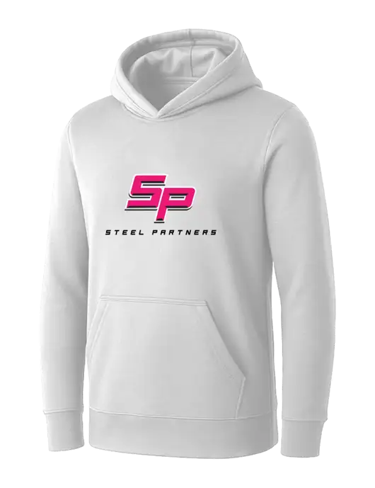 Womens White Core Fleece Pullover Hooded Sweatshirt w/Steel Partners Logo