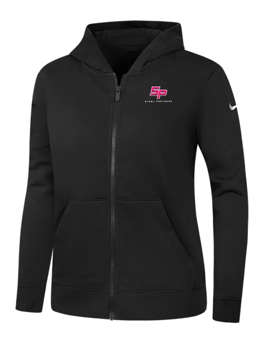 Nike Womens Club Fleece Sleeve Swoosh Full-Zip Black Hoodie w/Steel Partners Logo