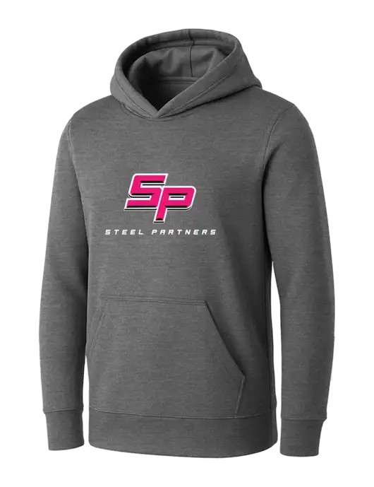 Womens Medium Grey Heather Core Fleece Pullover Hooded Sweatshirt w/Steel Partners Logo