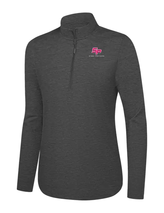  Womens Dark Grey Heather C-FREE Double Knit 1/4-Zip w/Steel Partners Logo