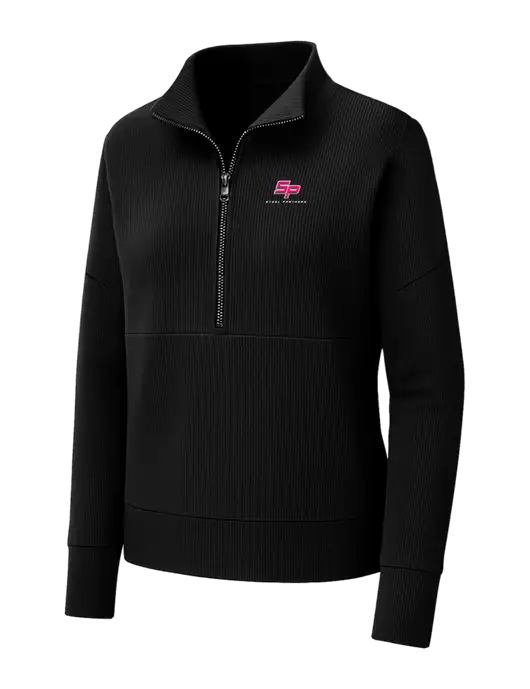 Mercer+Mettle Womens Black Linear Texture Quarter Zip w/Steel Partners Logo