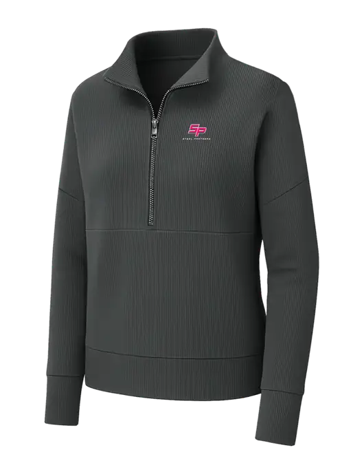 Mercer+Mettle Womens Dark Grey Linear Texture Quarter Zip w/Steel Partners Logo