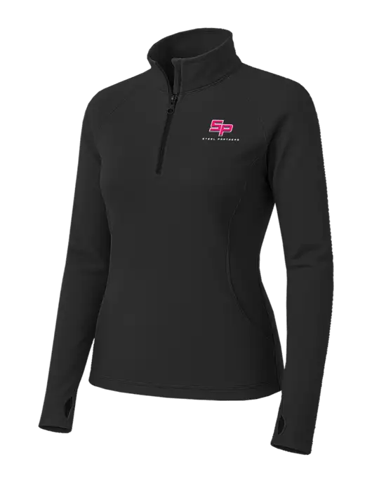Charcoal Grey Womens Sport Wick Stretch 1/4 Zip Pullover w/Steel Partners Logo