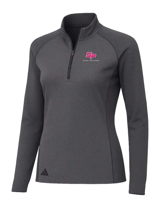 Adidas Womens Black Melange Space Dyed Quarter-Zip Pullover  w/Steel Partners Logo