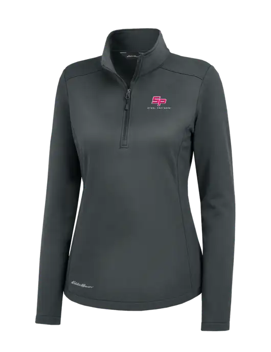 Eddie Bauer Womens Dark Grey Smooth Mid Layer Fleece 1/2-Zip w/Steel Partners Logo