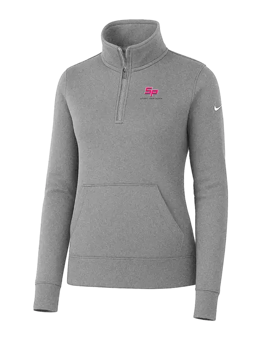 Nike Womens Light Grey Heather Club Fleece Sleeve Swoosh 1/2-Zip w/Steel Partners Logo