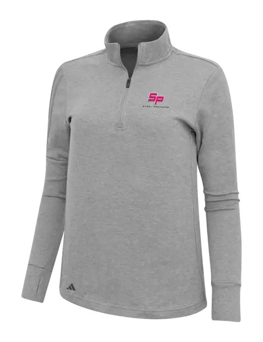 Adidas Light Grey Melange Womens 3 Stripes Quarter Zip Sweater w/Steel Partners Logo