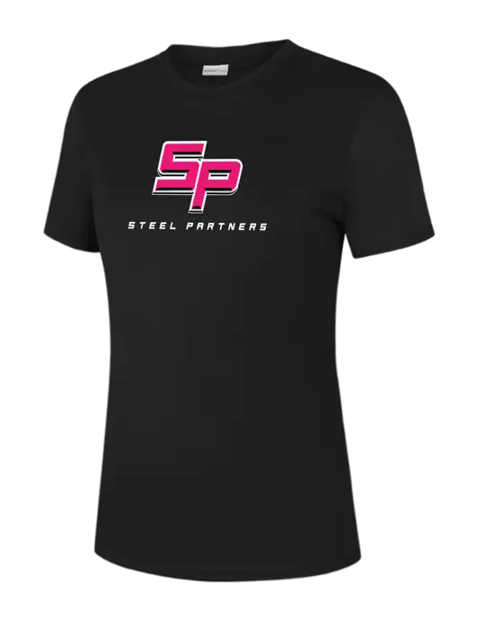  Womens Black PosiCharge Competitor Tee w/Steel Partners Logo