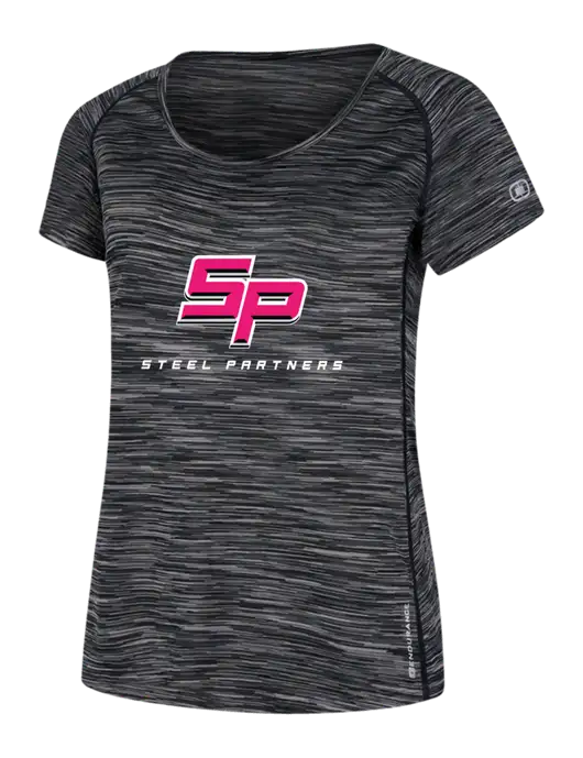 OGIO Womens Black Space Dye Verge Scoop Neck w/Steel Partners Logo