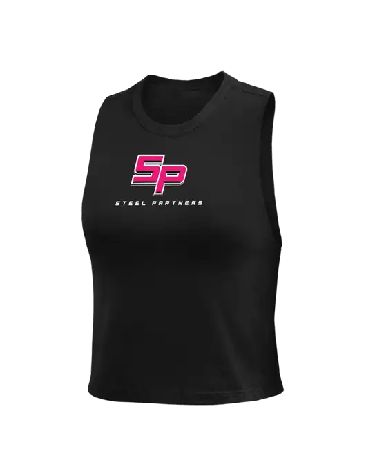 BELLA+CANVAS Womens Black Racerback Crop Tank  w/Steel Partners Logo