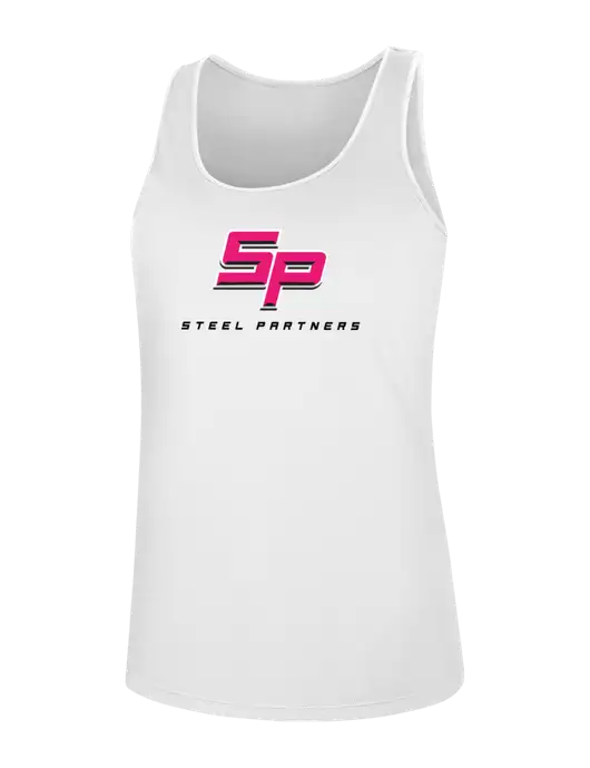 Womens White PosiCharge Competitor Racerback Tank w/Steel Partners Logo
