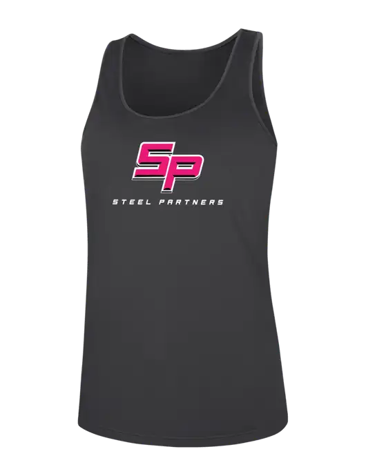 Womens Dark Grey PosiCharge Competitor Racerback Tank w/Steel Partners Logo