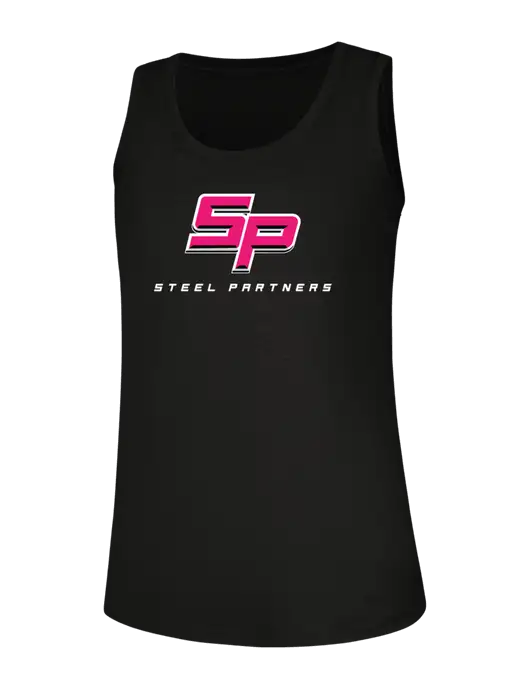Womens Black Perfect Tri Racerback Tank w/Steel Partners Logo