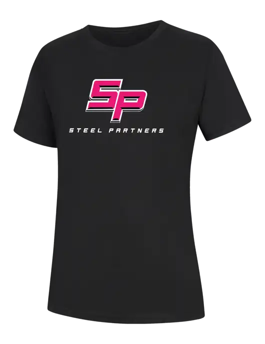 Womens Black Core Blend Tee w/Steel Partners Logo