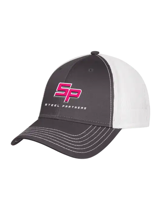 Dark Grey/White Mesh Trucker Cap Snap Back w/Steel Partners Logo