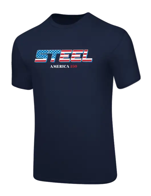 Core Blend Navy T-Shirt w/Town Hall America 250 Logo, Core Values Logos