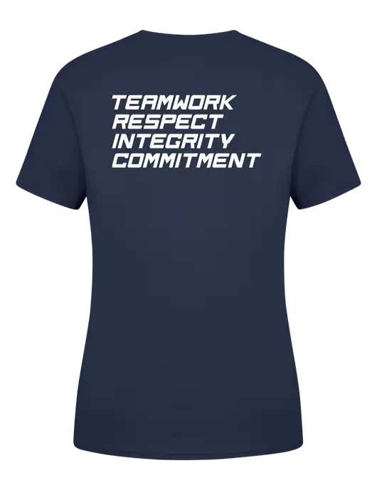Womens Navy Core Blend Tee w/Core Values Logos, Town Hall America 250 Logo