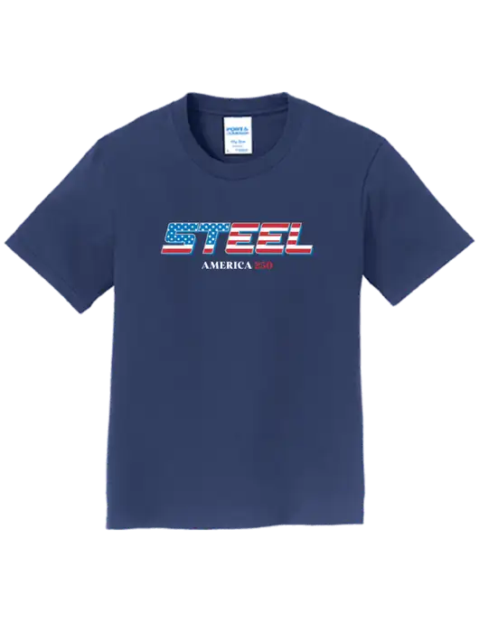 Youth Ring Spun Navy 4.5 oz T-Shirt w/Town Hall America 250 Logo