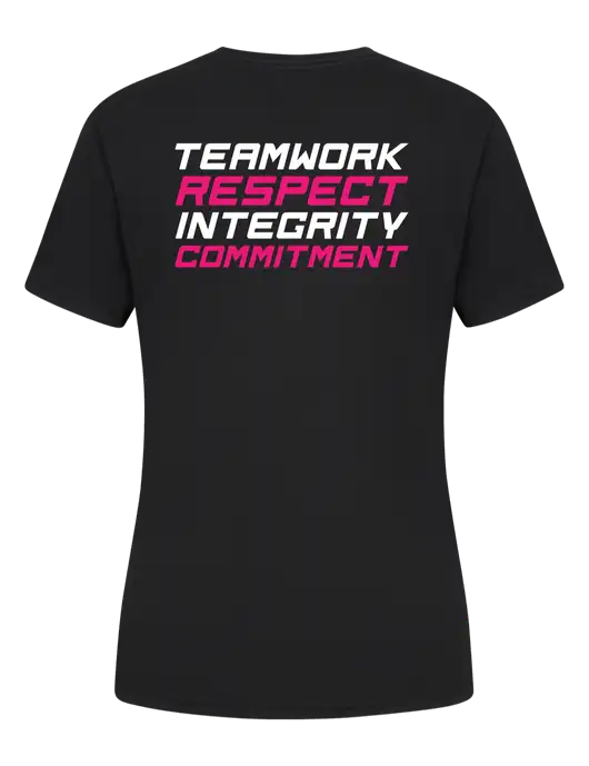 Womens Black Core Blend Tee w/Town Hall T-Shirt Front Logo, Town Hall T-Shirt Sleeve Logo, Town Hall T-Shirt Front Logo