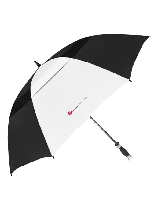 Black/White Vented Typhoon Tamer Golf Umbrella w/Steel Partners Logo