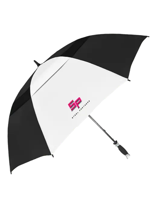 Black/White Vented Typhoon Tamer Golf Umbrella w/Steel Partners Logo