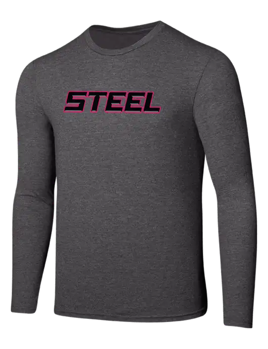 Seriously Soft Heathered Charcoal Long Sleeve T-Shirt w/Steel Wordmark Logo