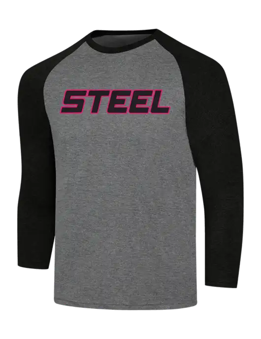 Simply Soft 3/4 Sleeve Black Frost/Grey Frost Ring Spun Cotton T-Shirt w/Steel Partners Logo