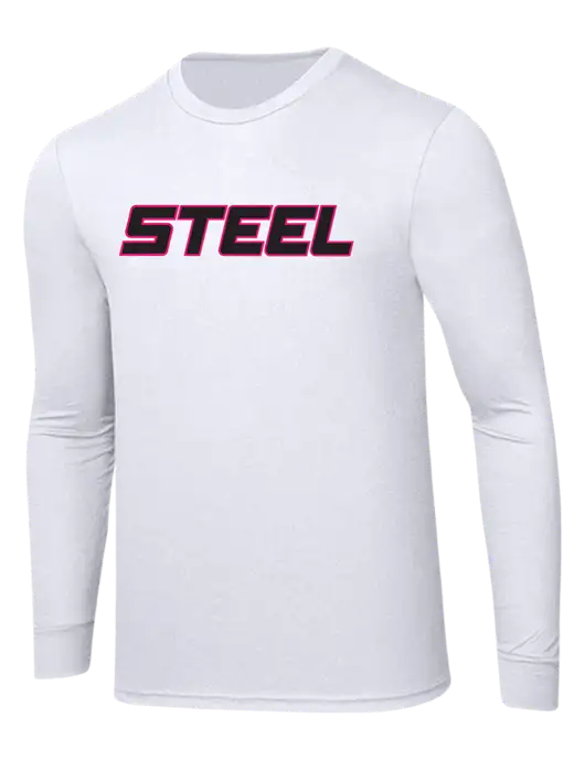 Simply Soft Long Sleeve White 4.5 oz, Poly/Combed Ring Spun Cotton T-Shirt w/Steel Partners Logo