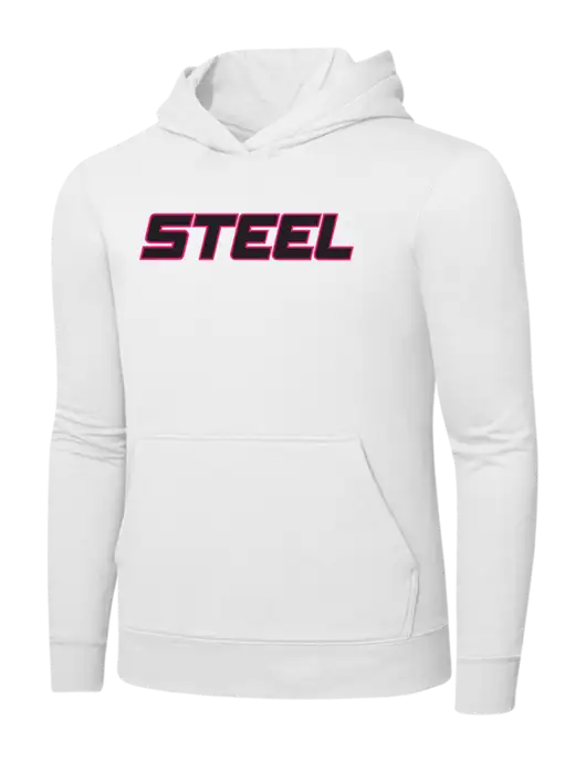 White 7.8 oz Ring Spun Hooded Sweatshirt w/Steel Partners Logo
