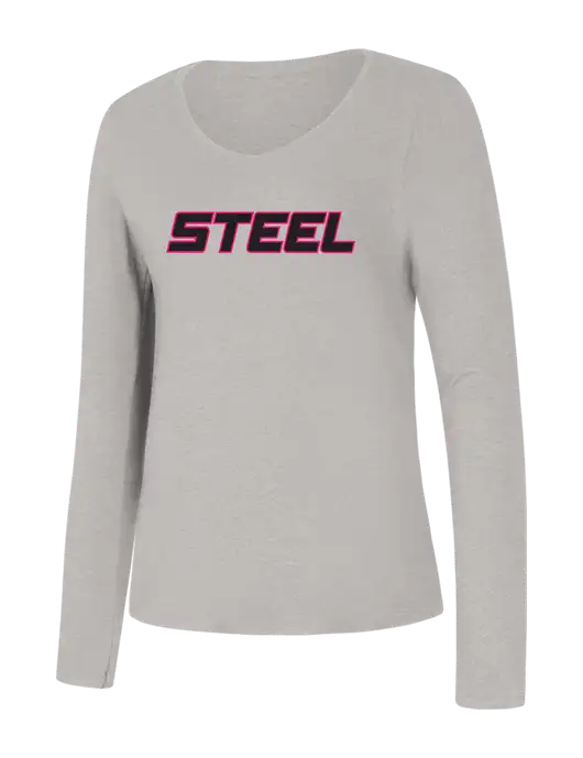 Womens Seriously Soft Light Heathered Grey V-Neck Long Sleeve T-Shirt w/Steel Partners Logo