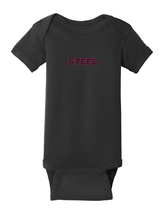 Rabbit Skins Black Infant Short Sleeve Baby Rib Bodysuit w/Steel Partners Logo
