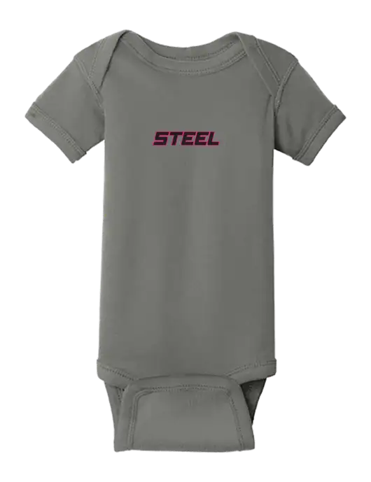 Rabbit Skins Charcoal Infant Short Sleeve Baby Rib Bodysuit w/Steel Partners Logo