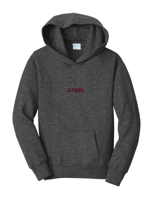 Youth Heather Grey 7.8oz Cotton/Poly Pullover Hooded Sweatshirt w/Steel Partners Logo