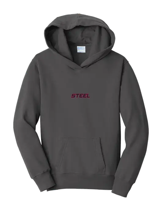 Youth Charcoal 7.8 oz, 50/50 Cotton/Poly Pullover Hooded Sweatshirt w/Steel Partners Logo