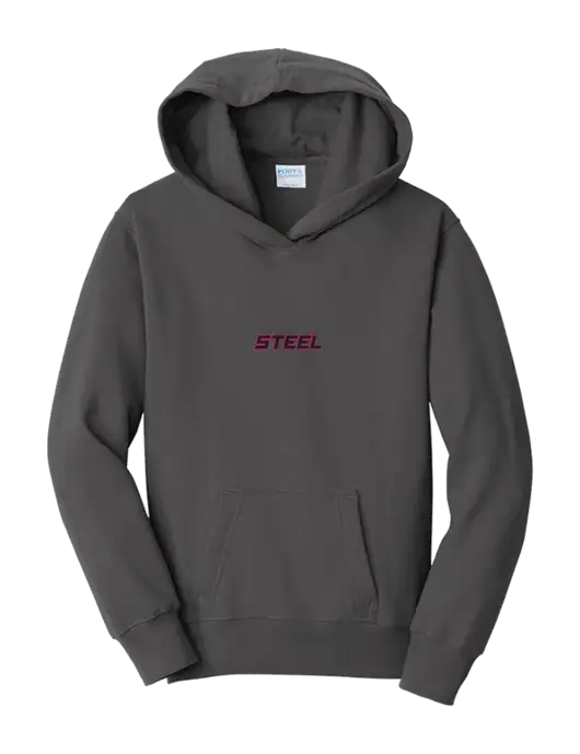 Youth Charcoal 7.8 oz, 50/50 Cotton/Poly Pullover Hooded Sweatshirt w/Steel Partners Logo
