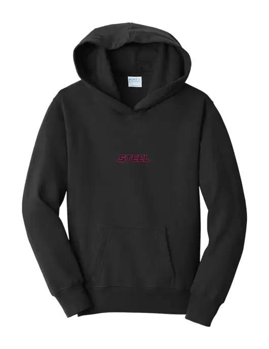 Youth Jet Black 7.8 oz Cotton/Poly Pullover Hooded Sweatshirt w/Steel Partners Logo