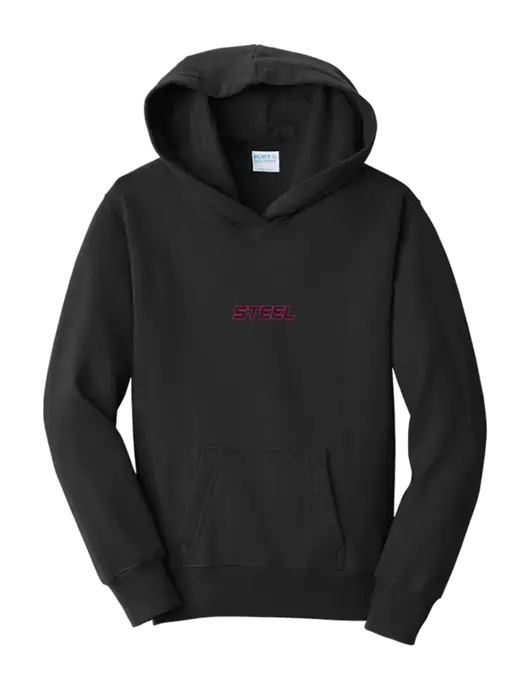 Youth Jet Black 7.8 oz Cotton/Poly Pullover Hooded Sweatshirt w/Steel Partners Logo