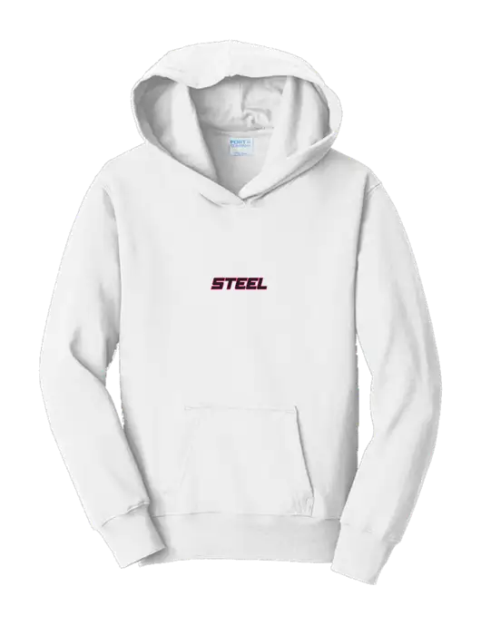 Youth White 7.8 oz 50/50 Cotton/Poly Pullover Hooded Sweatshirt w/Steel Partners Logo