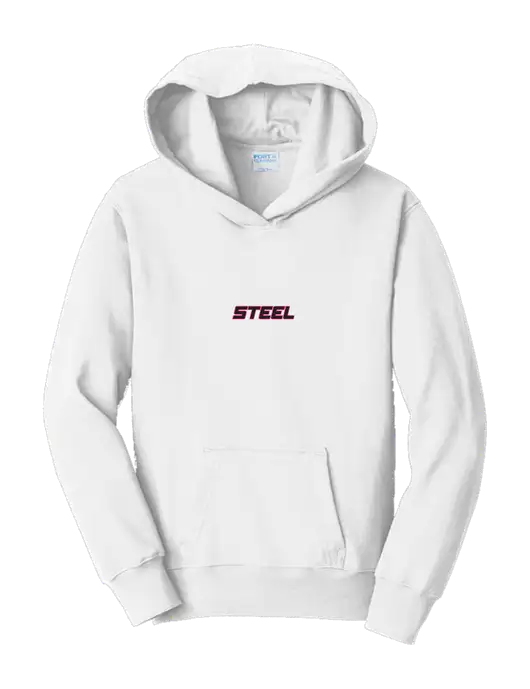 Youth White 7.8 oz 50/50 Cotton/Poly Pullover Hooded Sweatshirt w/Steel Partners Logo