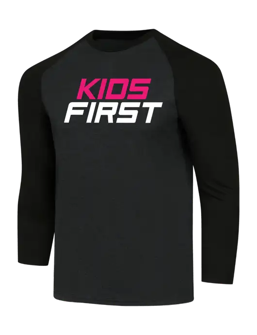 Simply Soft 3/4 Sleeve Black/Black Frost Ring Spun Cotton T-Shirt w/Kids First Logo