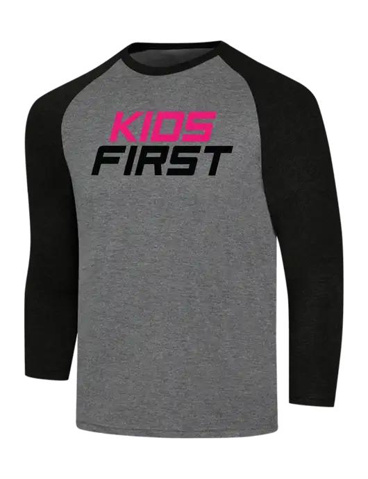 Simply Soft 3/4 Sleeve Black Frost/Grey Frost Ring Spun Cotton T-Shirt w/Kids First Logo